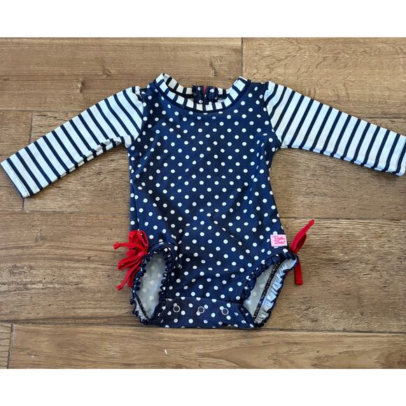 Ruffle Butts Baby Girl's One Piece Swimsuit Size 6-12 Month Navy Red Stripes - Picture 4 of 7